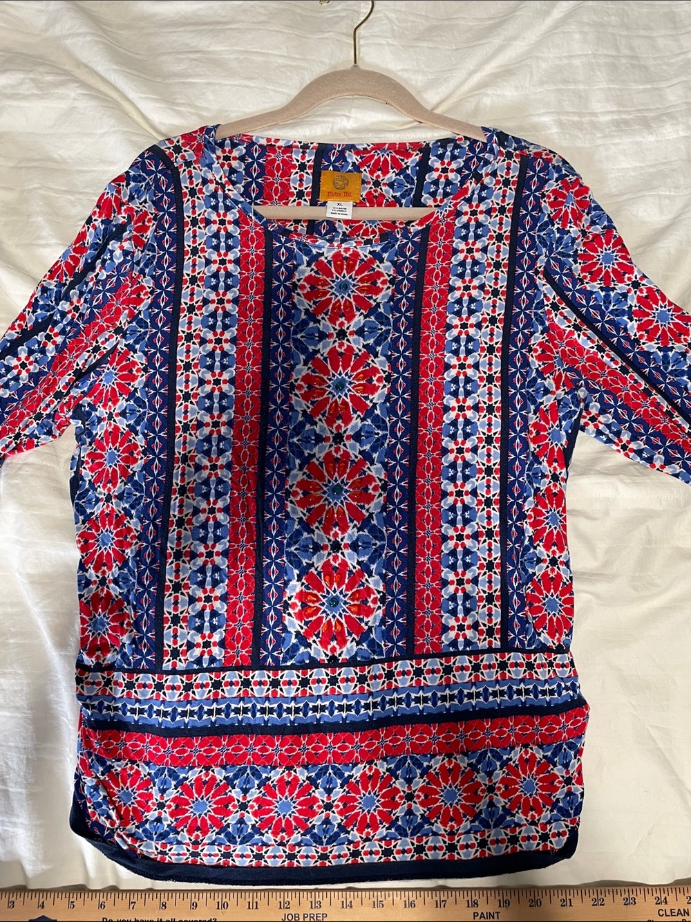 Ruby Rd XL Red & Blue Geometric Tunic Top